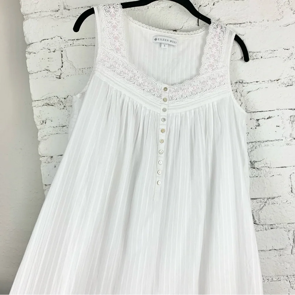 Eileen West White Cotton Lawn Ballet Gown Maxi Nightgown Dress S - Picture 6 of 12